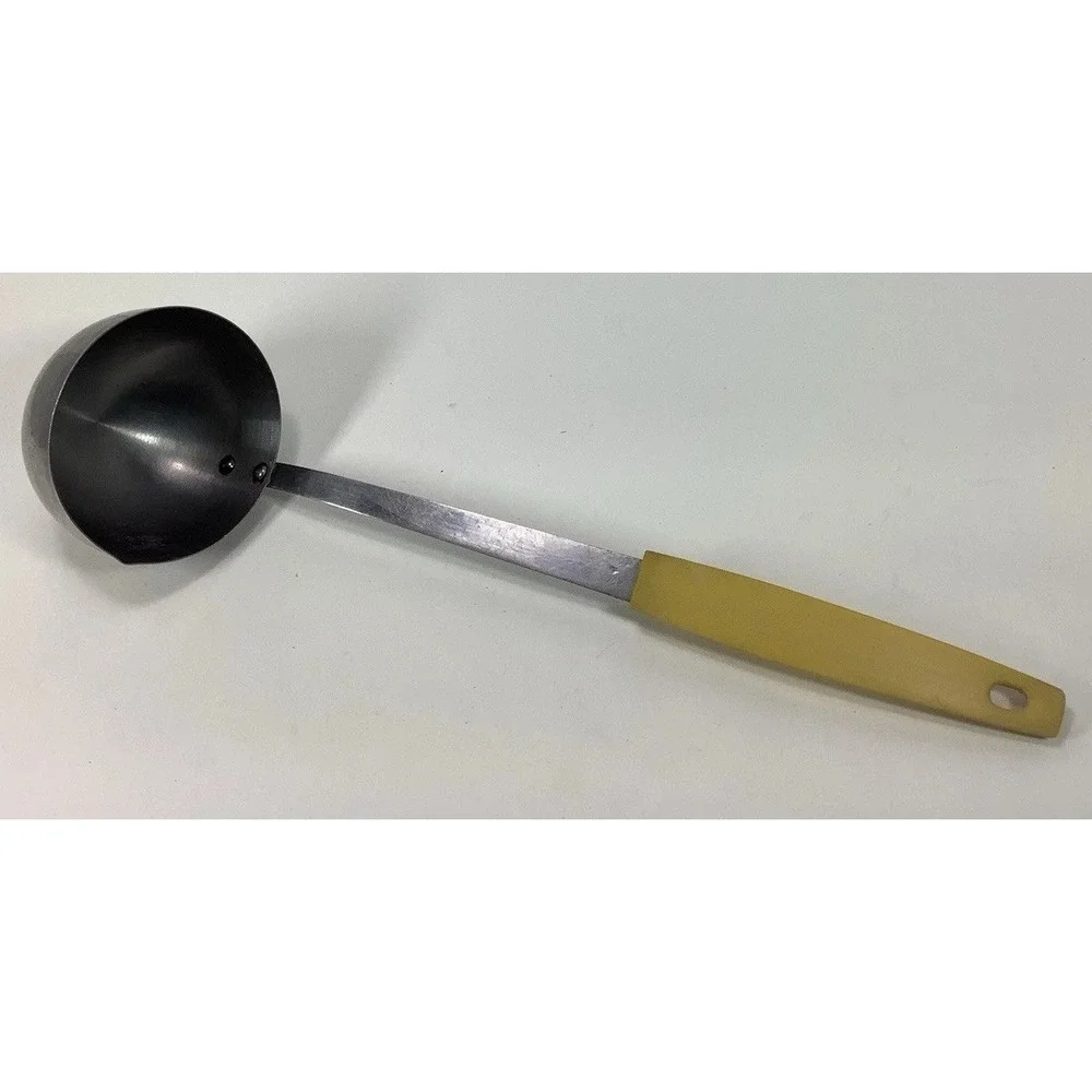 Vintage Spouted Soup Ladle Kitchen Utensil Yellow‎ Handle Nice!